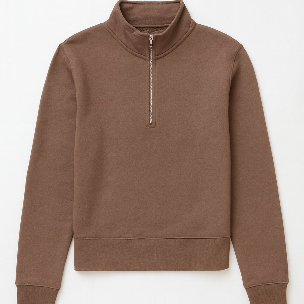 Half Zip Sweatshirt in Mocha Brown for Women - The Label